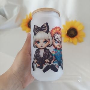 Chucky and Tiffany frosted glass cup